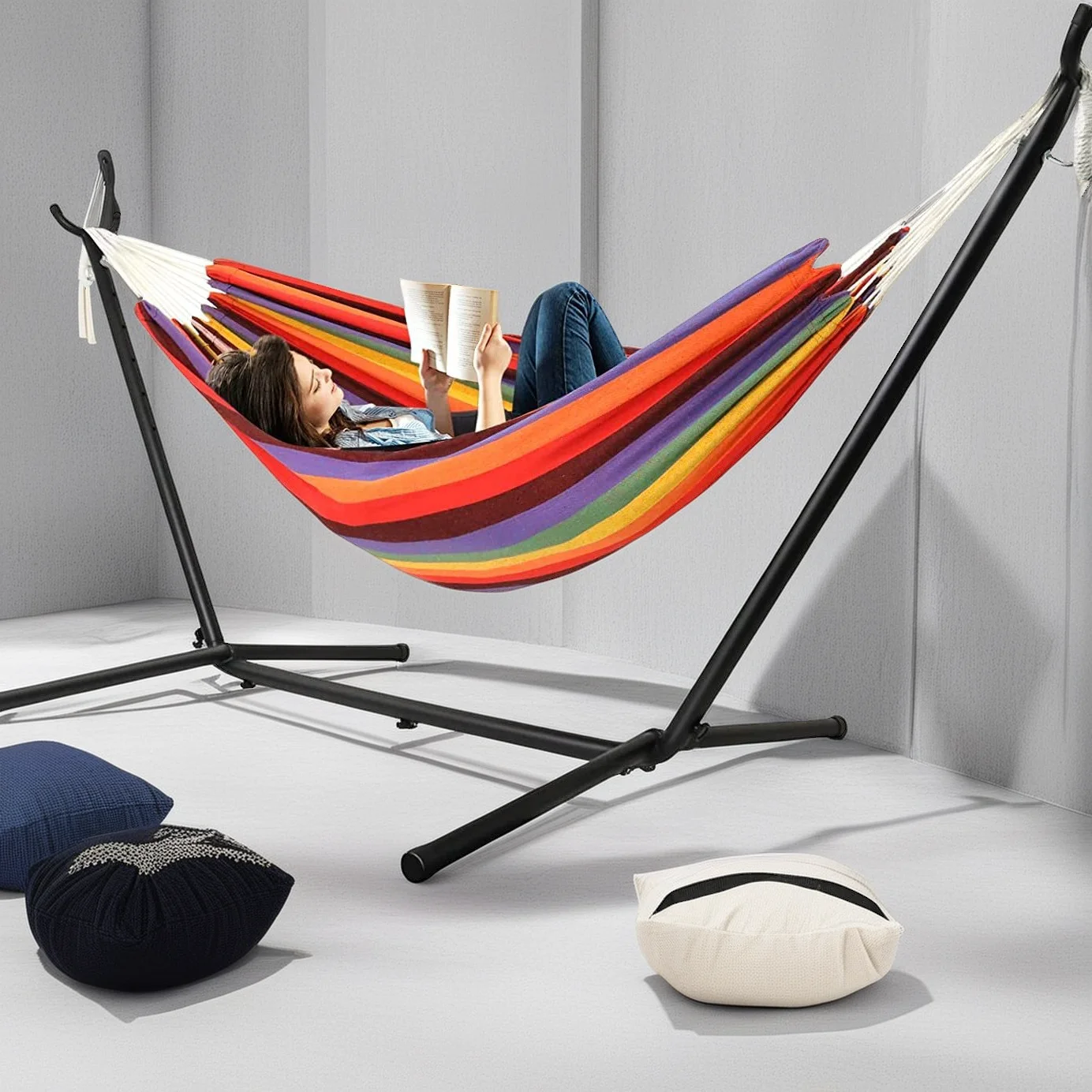 

Портативный уличный двойной гамак с прочной подставкой и колесами для кемпинга, путешествий, пляжа, заднего двора, легкий, простой набор