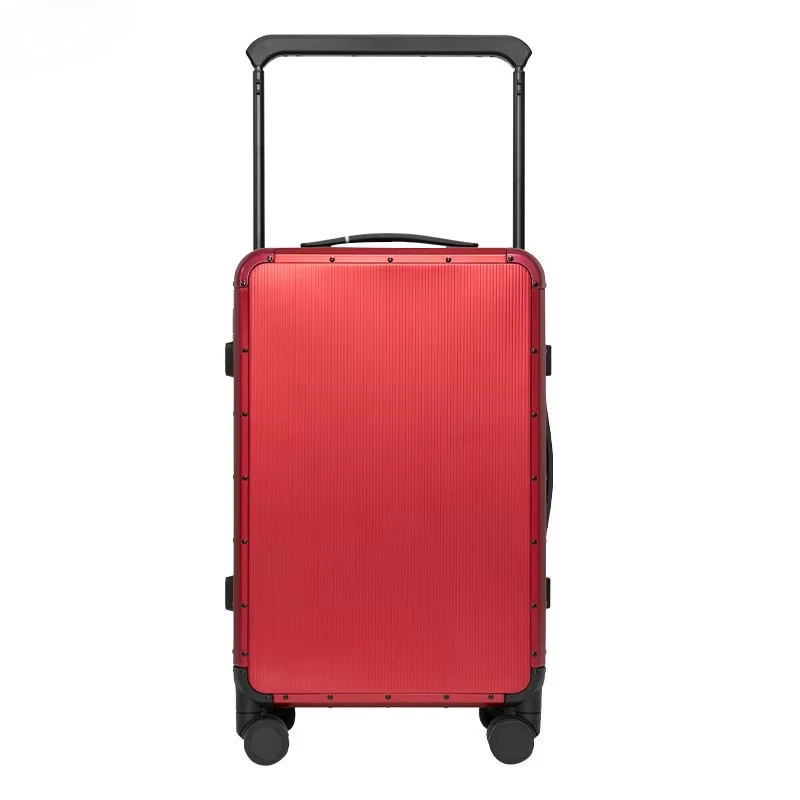 Durable Red Aluminum Luggage  Metal Lock Quiet Wheels All-Aluminum Frame Suitcase