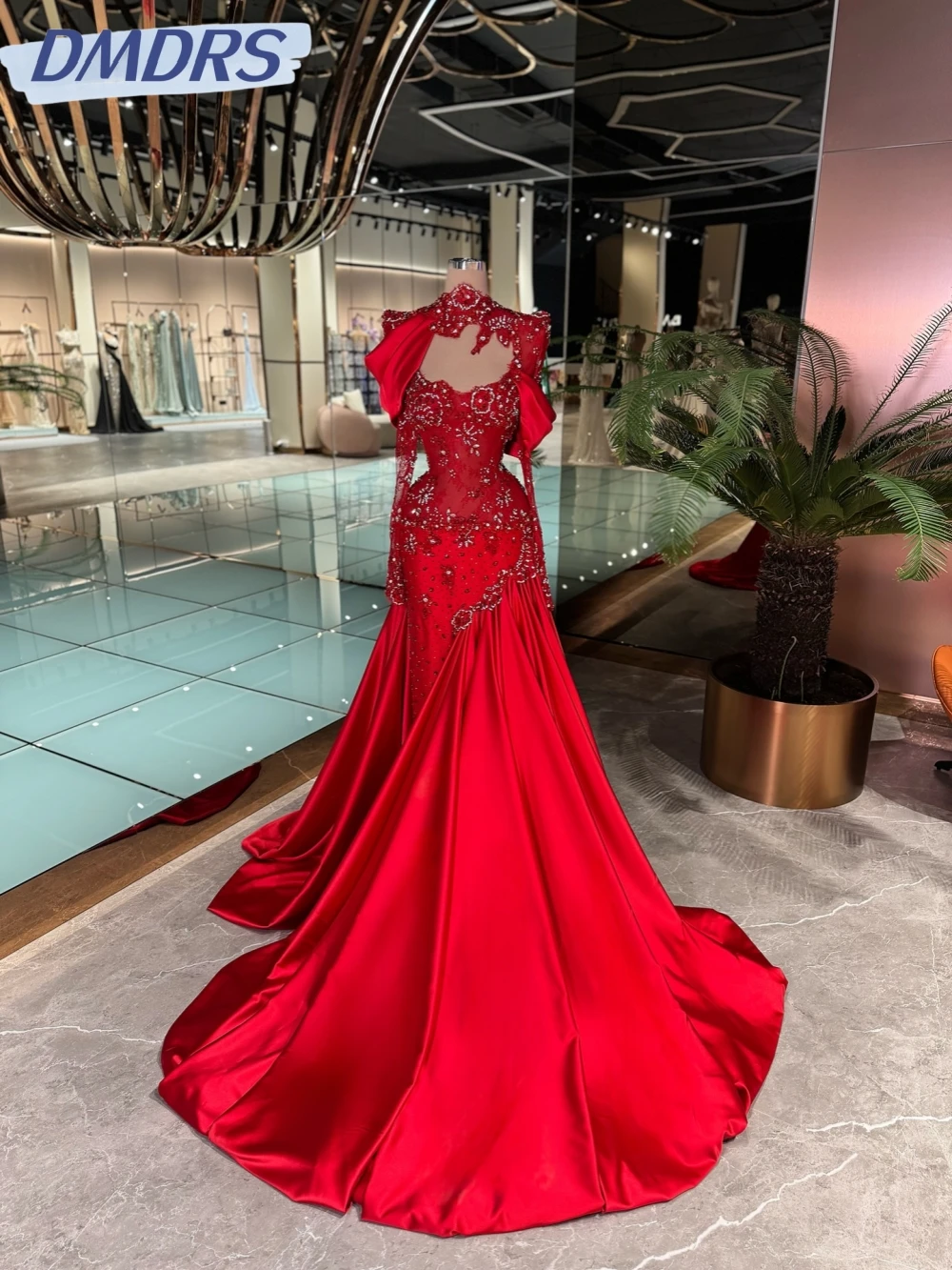 

Новое поступление, красное длинное вечернее платье со сверкающими кристаллами, скромное свадебное платье с высоким воротником, мечтательные роскошные платья для выпускного вечера по индивидуальному заказу