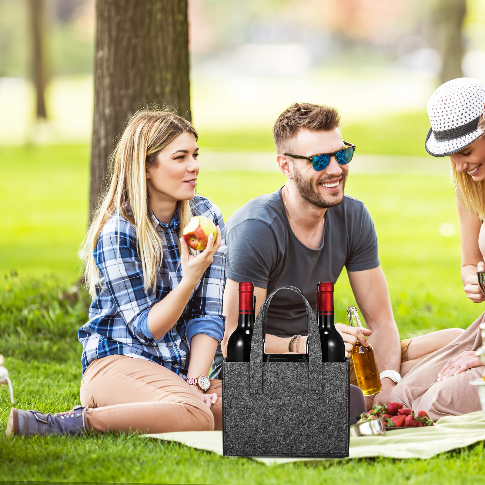 

4Pcs Wine Bag Felt Bottle Carrier 6 Bottles Storage Tote for Travel Camping Picnic Gift Bottle Bag Wine Carrier