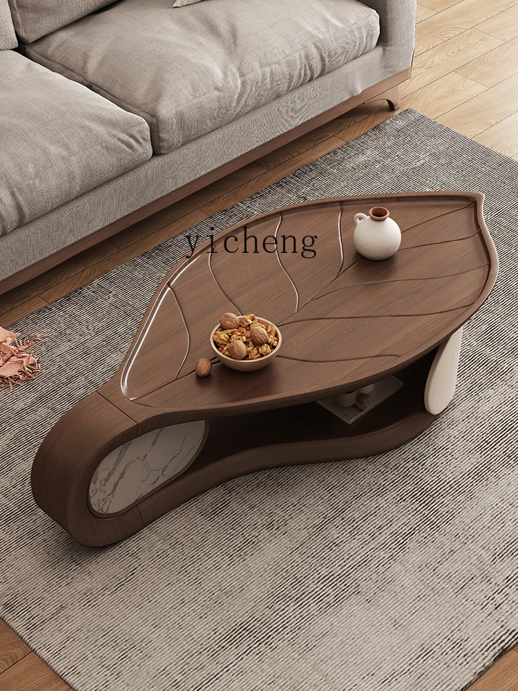 Tqh Designer Leaf Tea Table Walnut High-Grade Italian Minimalist Living Room Shaped Tea Table