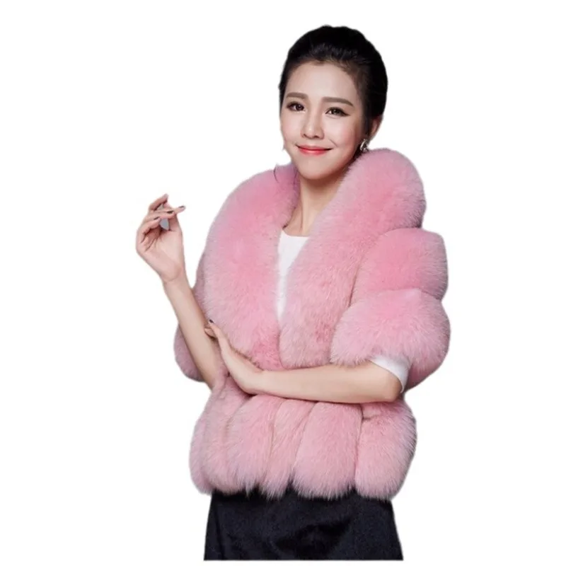 

European and American hot-selling imitation fox shawl women's white wedding dress cape dress bridal cape thickened cotton coat