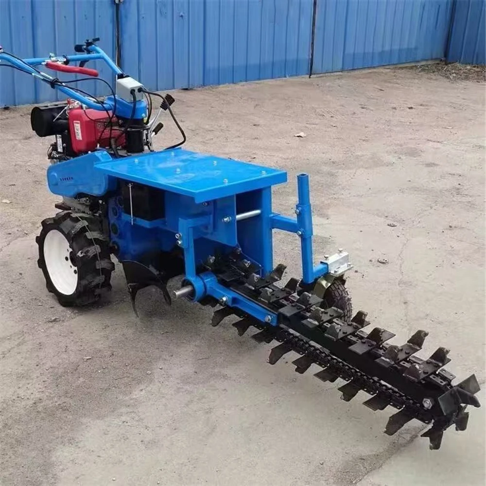Small Walking Chain Type Walk Behind Trencher Machine with Gearbox and Engine High Productivity Cable Ditcher