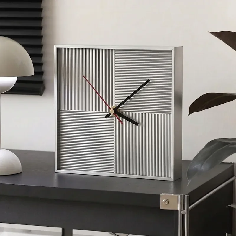 Stainless Steel Wall Clock Silver Timeline Decorative Silent Quartz Clock for Living Room Studio Bauhaus Futuristic Home