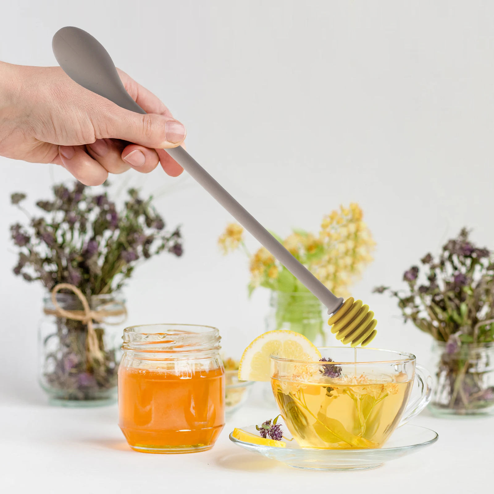 

2Pcs Honey Stirring Spoon Silicone Coated Nylon Dippers for Mixing Platter Spoons Scoop Molasses Maple Syrup Gifts Home Use