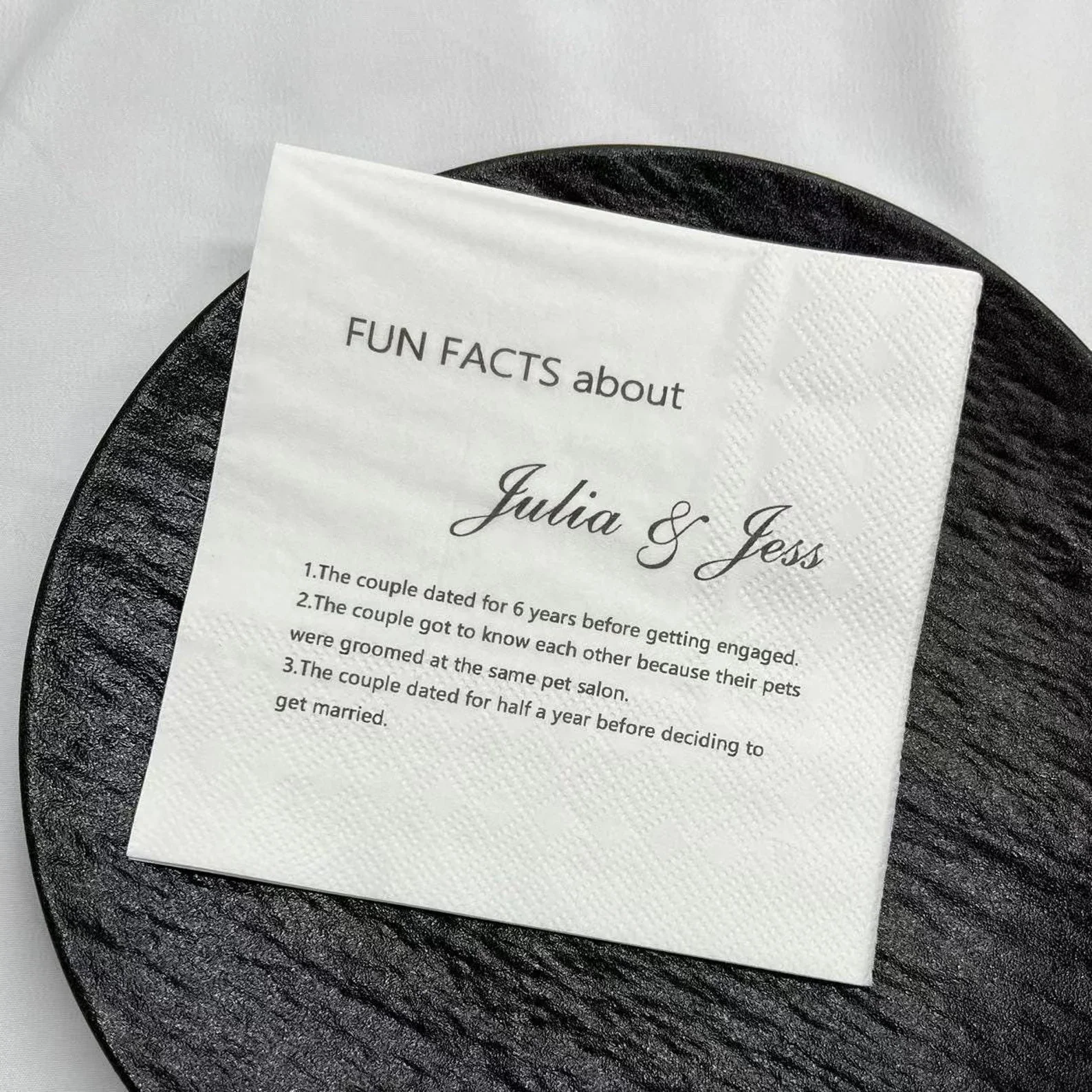 50pcs Custom Fun Facts Napkin, Customized Wedding Napkin, Printed Wedding Cocktail Napkin, Anniversary Napkin, Print Trivia Napk