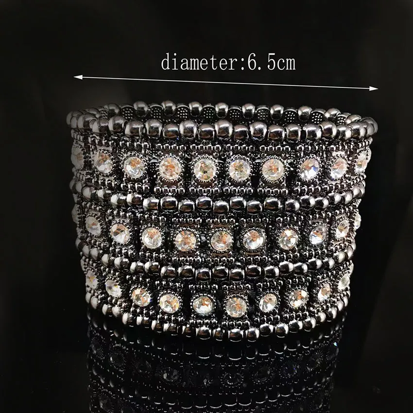 Classic Fashion Men\'s Retro Punk Style Elastic Bracelet Alloy Rhinestones Hand-made Beaded Wide Multi-layer Bracelet