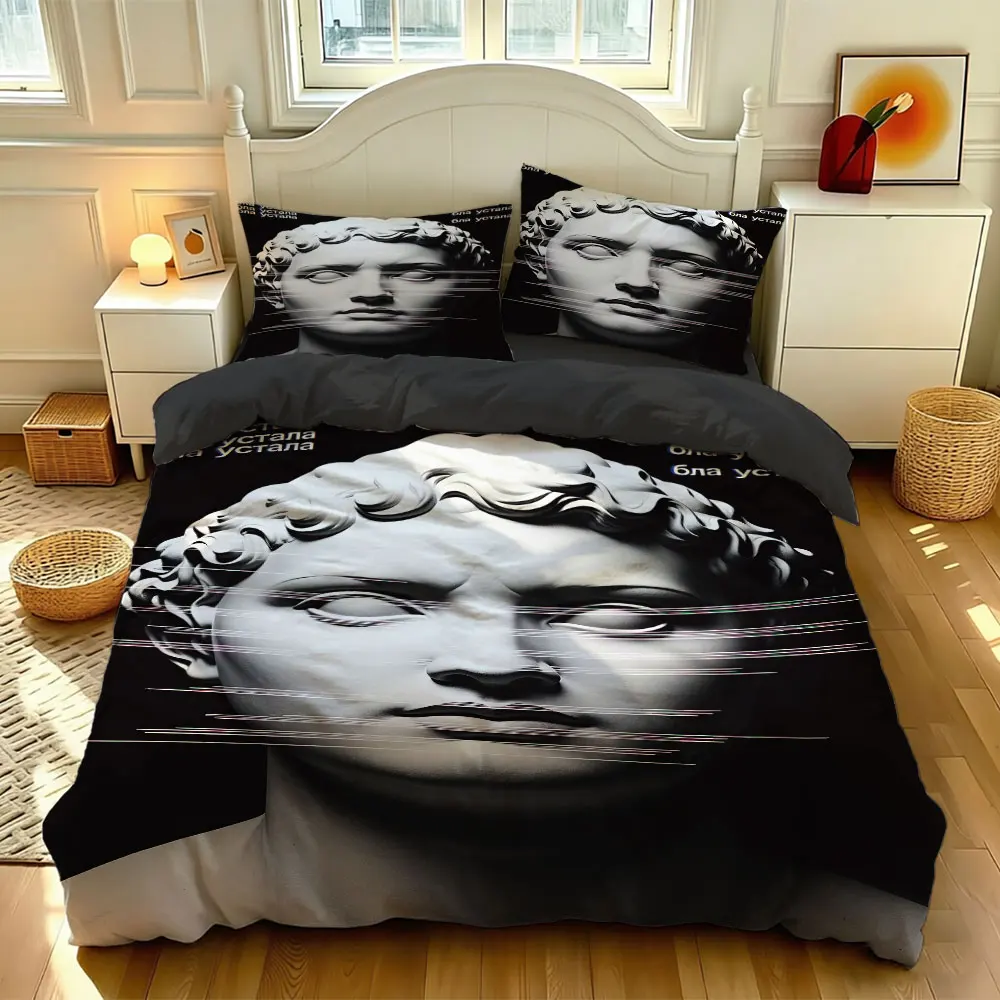 A set of 3pcs faulty wind-resistant gypsum statues, packaged in a set with a coreless soft bedding set