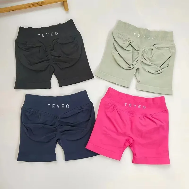 

New Cycling Yoga Pants Seamless Leggings TEVEO Cycling Shorts Women's Sports Shorts Low Ribbed Peach Hip Pants