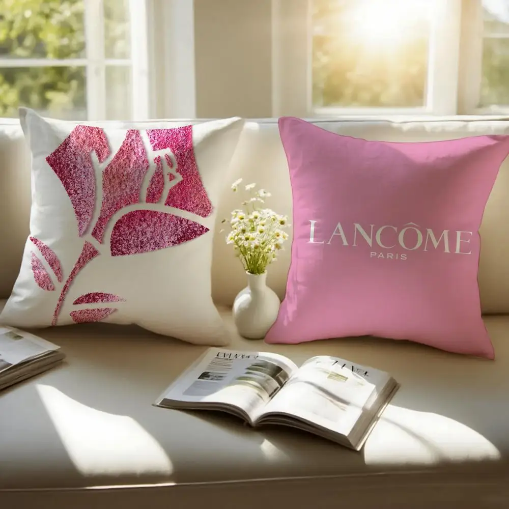 Luxury Cosmetic Brand L-Lancome Cushion Cover Pillowcase Anti-dustmite Invisible Zipper Short Plush Sofa Cushion