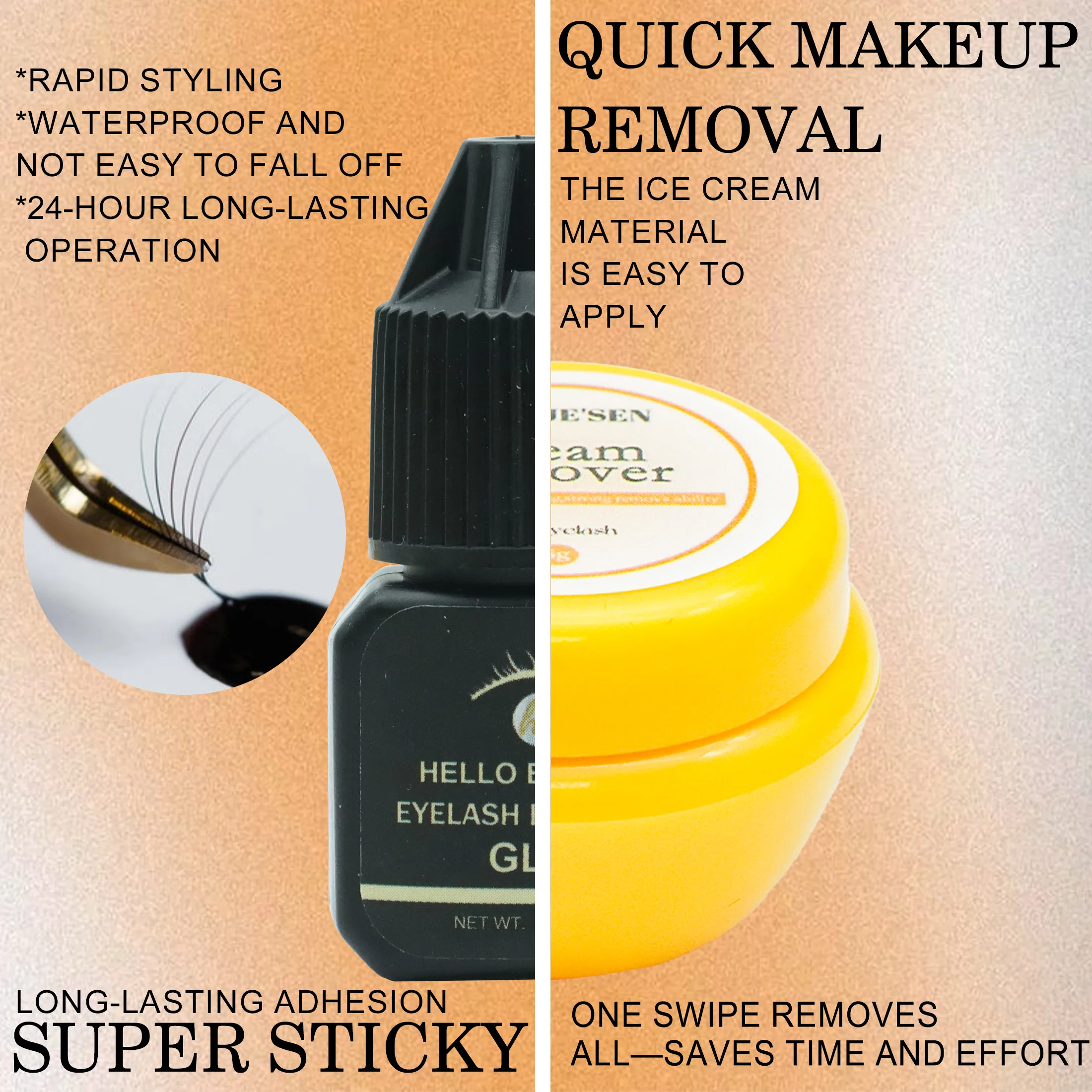 MANJESEN DIY Eyelash Glue & Cream Remover Kit Waterproof Individual Lash Adhesive, Long-Lasting, Quick Unloading, Safe for eyes