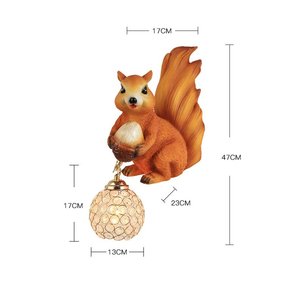 Cottagecore Decor Retro Gold Resin Squirrel Animals Led Wall Lamp Aisle Corridor Hotel Bedroom Bedside Sconces Lighting Fixtures