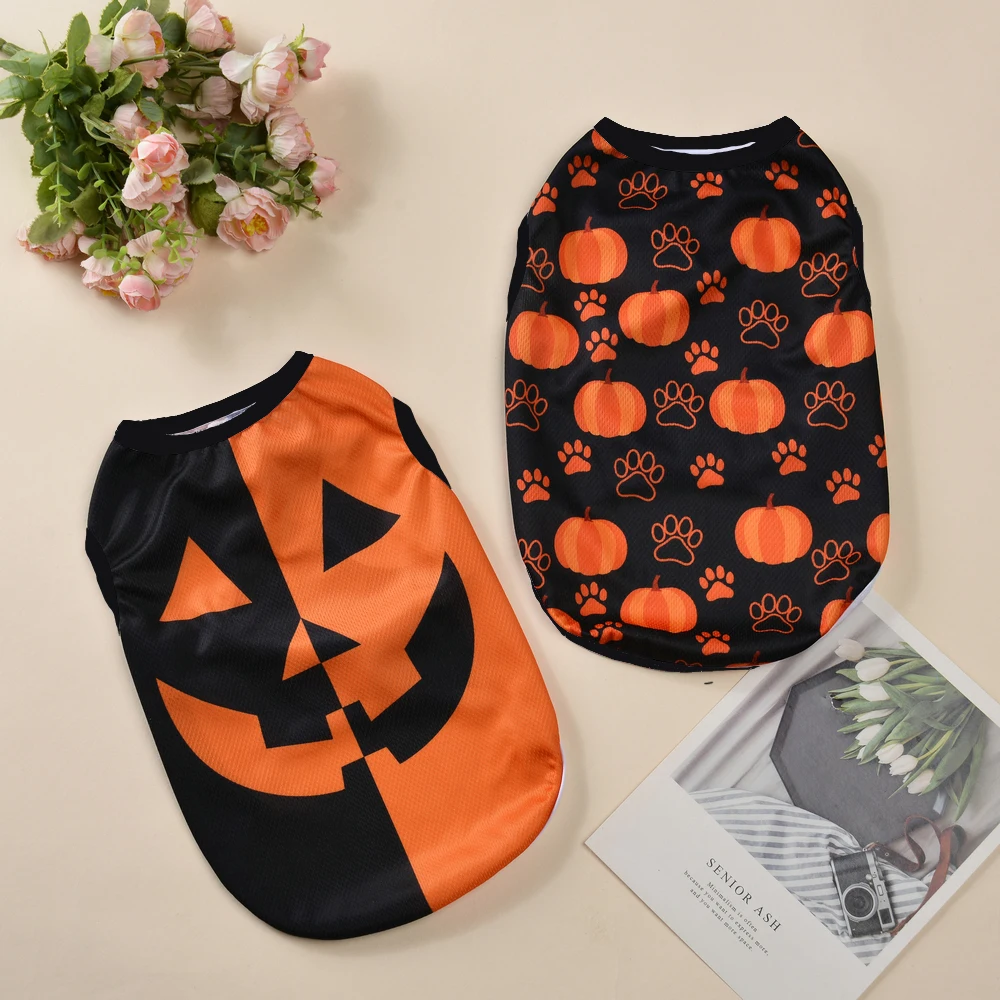 Dog Clothes For Small Medium Dogs Cats Halloween Pumpkin Paw Print Puppy Vest Coat Chihuahua Yorkies Costumes Pet Party Clothing