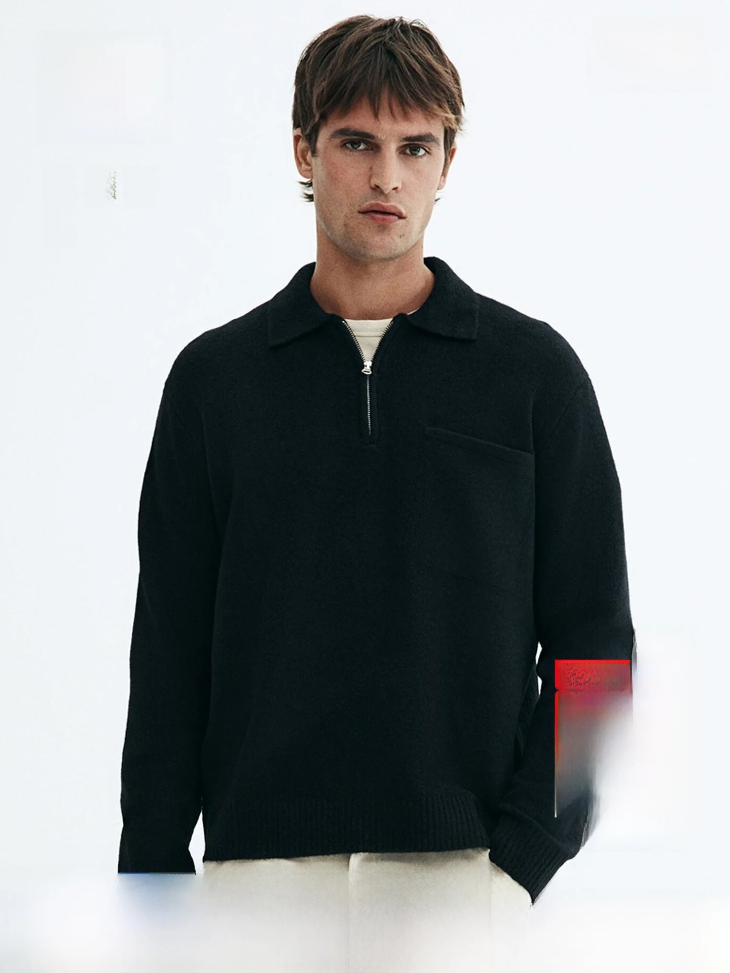 

Модный мужской вязаный свитер на молнии, базовая кофта для ношения под одеждой, весна-осень, повседневный стиль, из смесового полиэстера, с длинным рукавом, круглый вырез горловины.