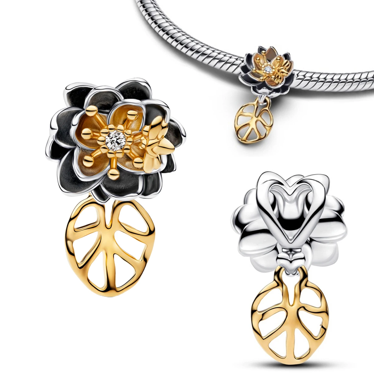 Original 925 Sterling Silver Gold Key Bee Butterfly Heart-shaped Sunflower Pendant fit Women DIY Bracelet Necklace Jewelry Gift view 5