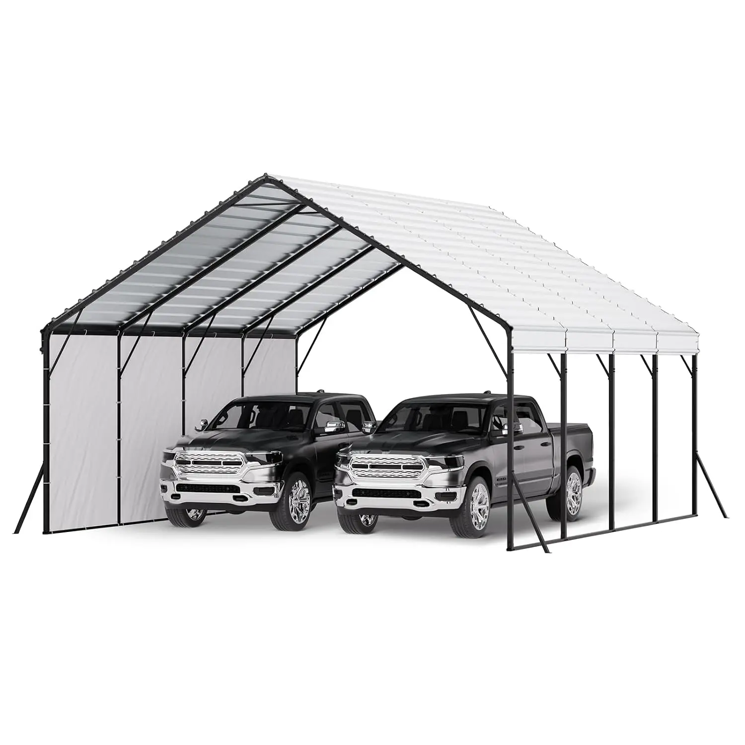 Heavy Duty Metal Carport, 20 x 20 ft Outdoor Carport with Sturdy Frame & Roof, Car Garage Shade with Removable, Custom