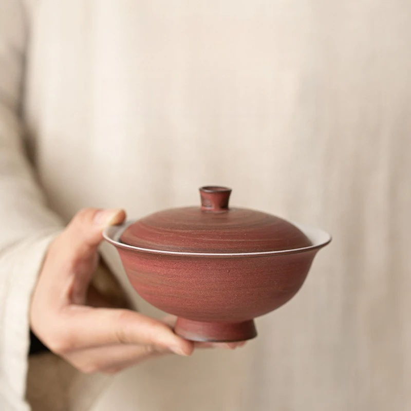 

Винтажный керамический гайвань в стиле Ваби-Саби, ручной работы, креативный подарок, большой чайный набор для Гунфу, декор для дома