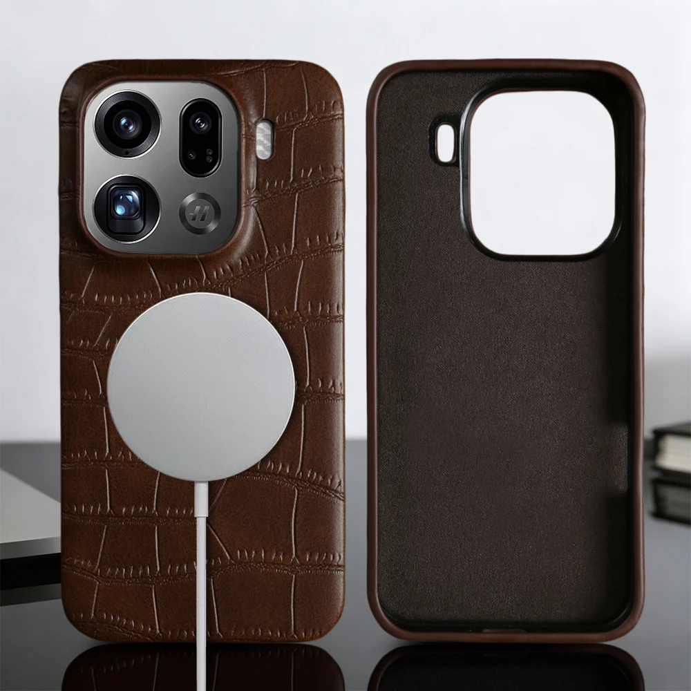 For Magsafe Crocodile Grain Leather Phone Case For OPPO Find X9 Pro X8 Ultra X7 X6 Pro Reno 9 Pro Plus Magnetic Hard Back Cover