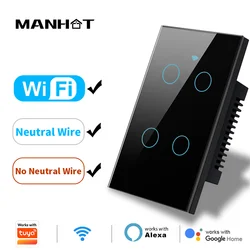 US WiFi Smart Light Switch Neutral Wire/No Neutral Wire Touch Switch Smart Life Work with Tuya  Alexa Google Home 1/2/3/4 Gang