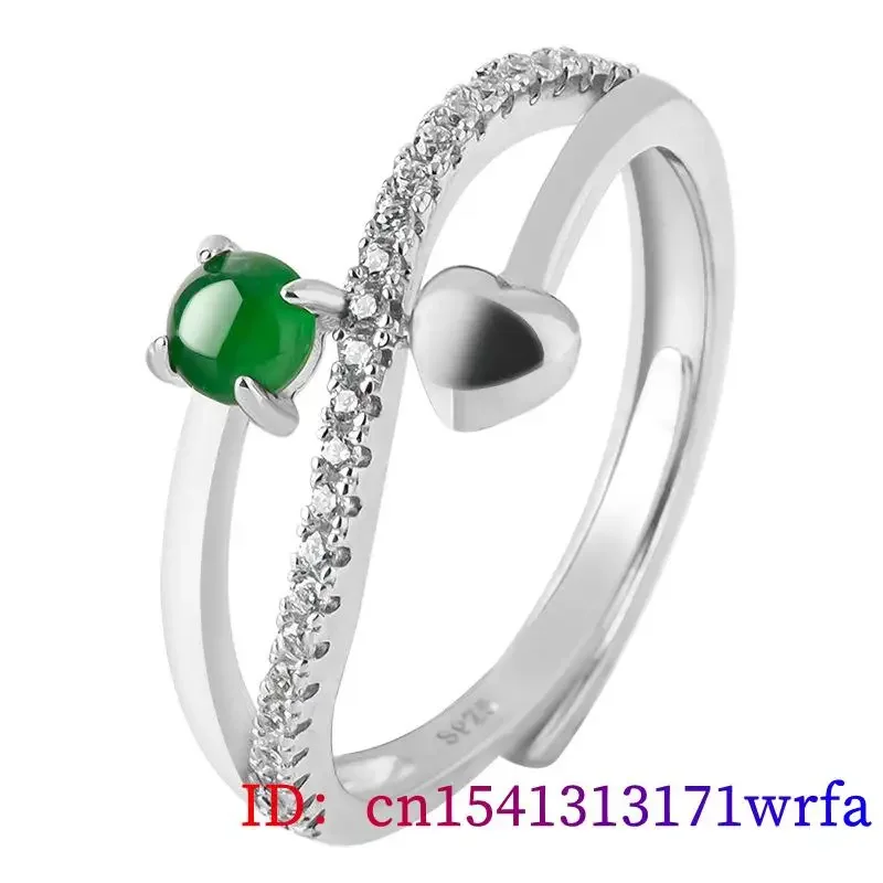 Anillos de corazón de Jade Birmano para mujer, joyería de Esmeralda Real Natural, amuleto de jadeíta tallado de diseñador, piedra de regalo de plata verde 925 de lujo