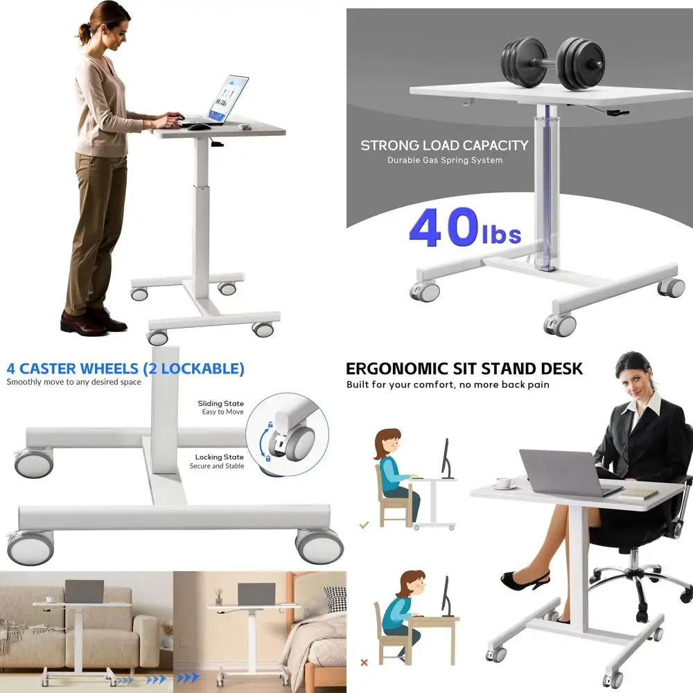 

Мобильный стол для ноутбука с регулируемой высотой на колесиках, компактная передвижная рабочая станция для дома и офиса (белый)