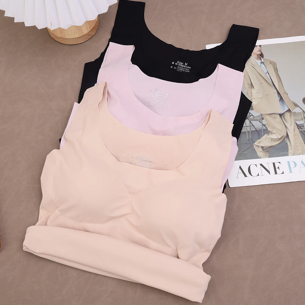 Ice Silk Top Wireless Padded Lingerie Push Up Seamless Padded Vest Crop Top Tee Camisole Summer Women Crop Top Undershirt