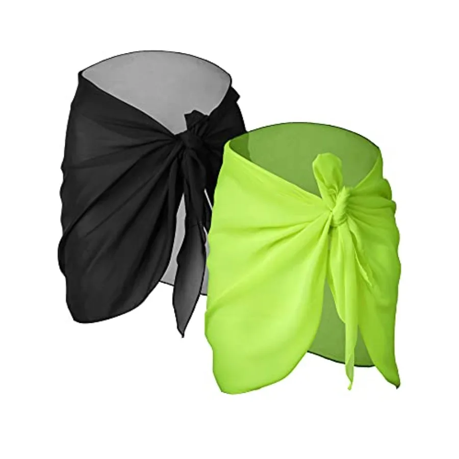 2 Pieces Sarong Coverups for Women Bathing Suit Wrap Swimsuit Skirt Beach Bikini Cover up Swimwear Chiffon