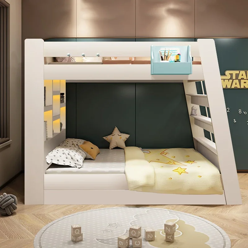 Children's bed Small apartment upper and lower beds Two floors Boys with light strip Girls High and low  Upper   bunk  Mother