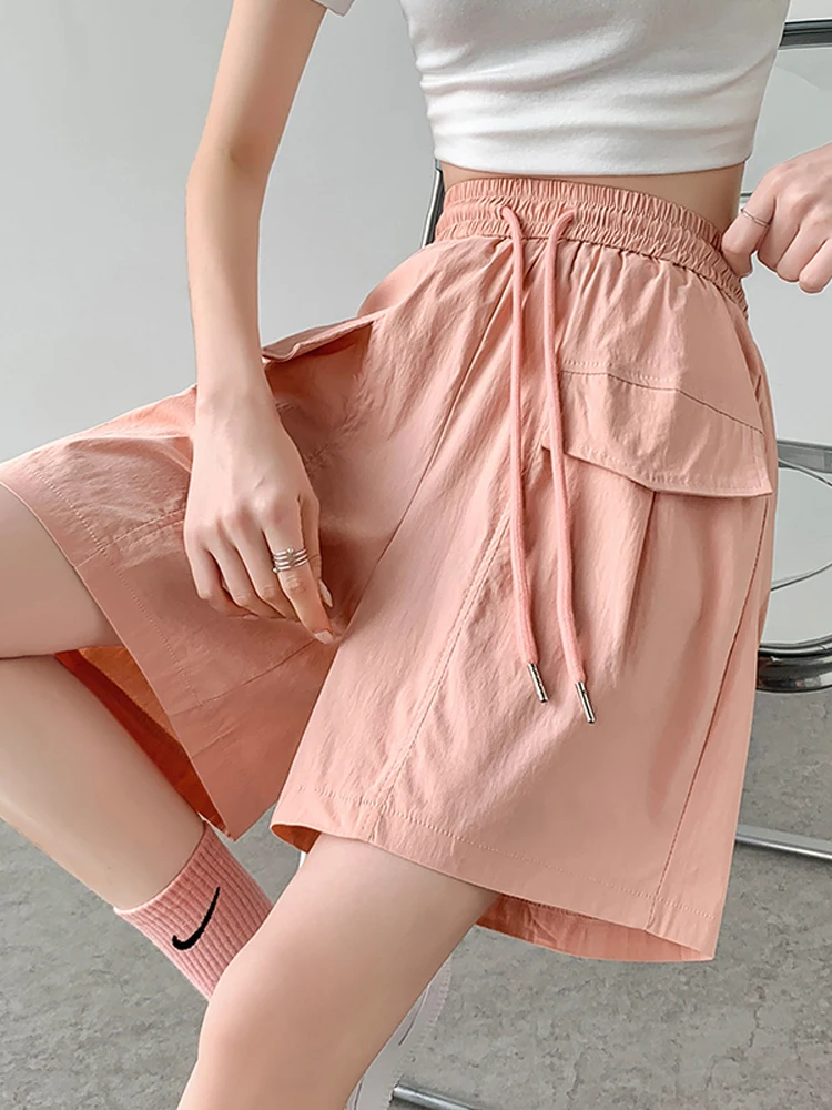 New Summer Multi Pockets Cargo Shorts Women American Style Vintage High Waist Shorts Female Casual Streetwear Loose Short Pants