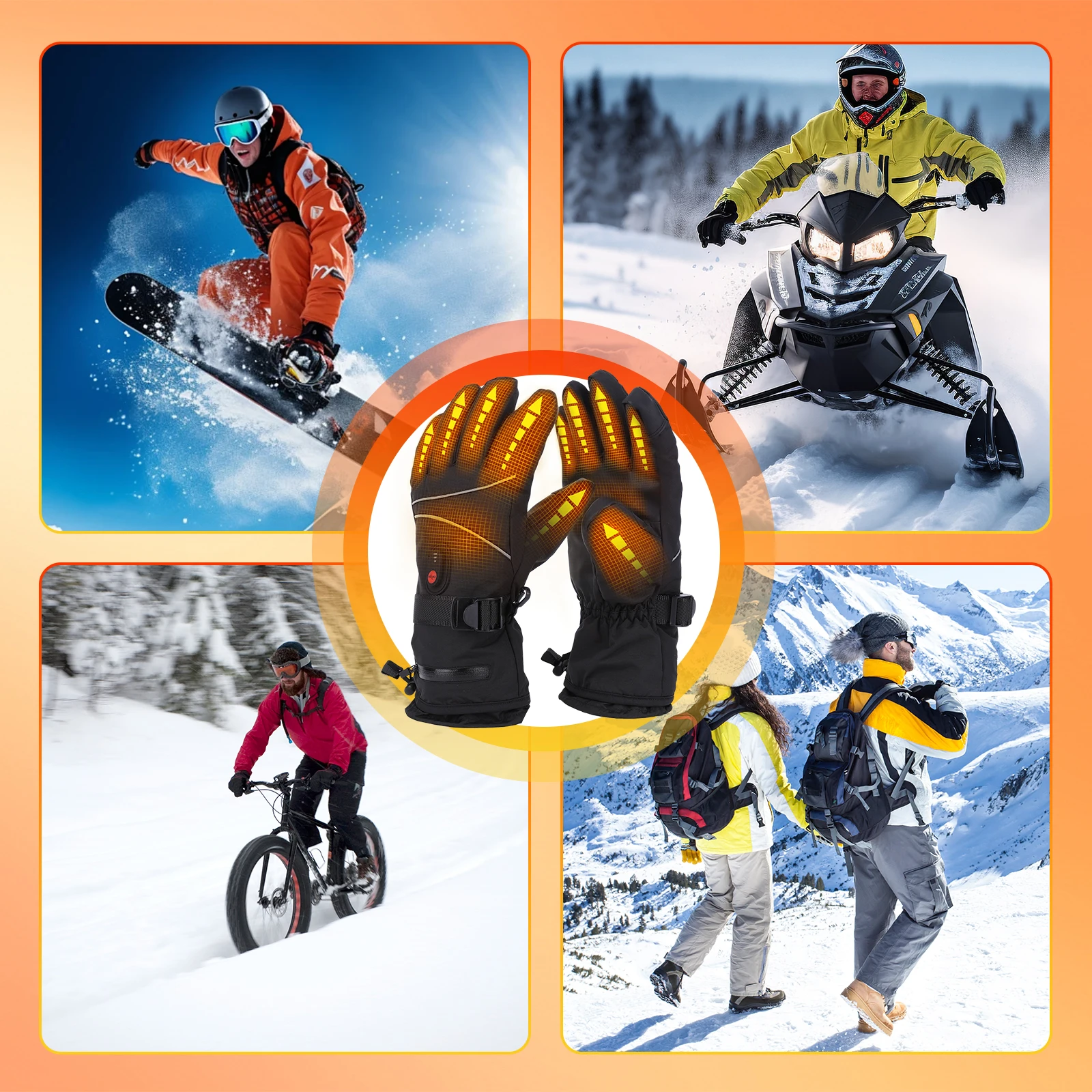 Guanti invernali riscaldati elettrici Guanti da sci Guanti impermeabili con funzione touchscreen Guanti termici Guanti da neve caldi per moto