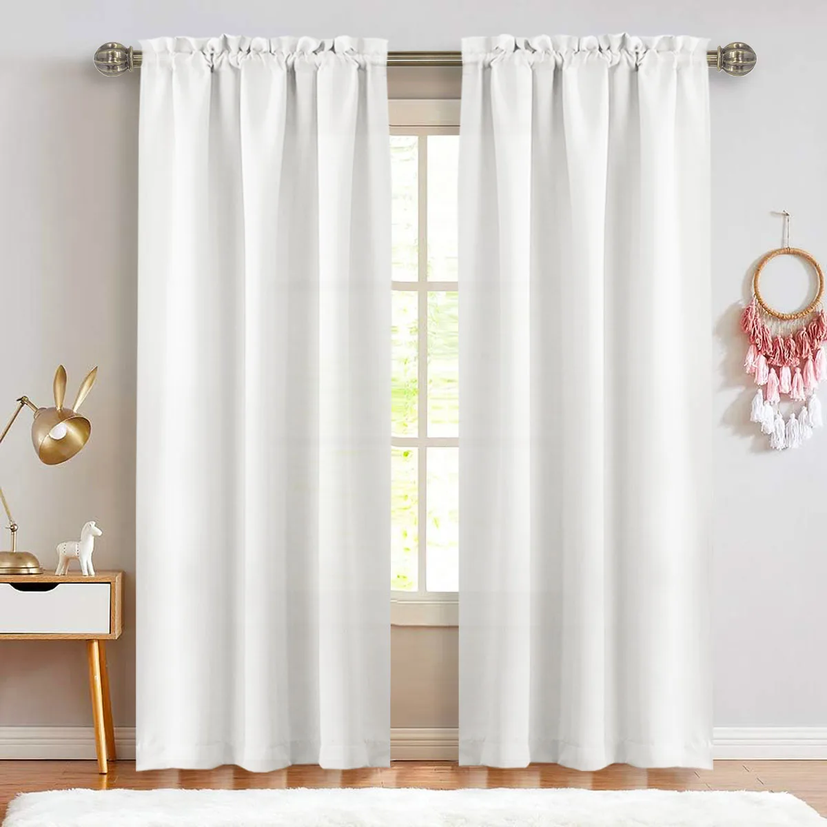 2PCS, Solid Color Simple Rod Pocket Light Filtering Curtains, Suitable For Living Room, Office Home , Bedroom Decoration