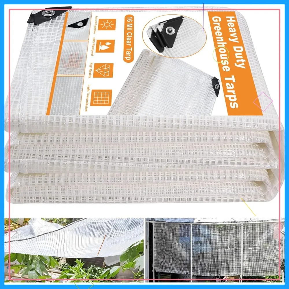 

16-миллиметровый прозрачный пластиковый брезент для теплицы 20x30 футов, сверхмощный, водонепроницаемый, устойчивый к ультрафиолетовому излучению, с втулками для садоводства, сельского хозяйства