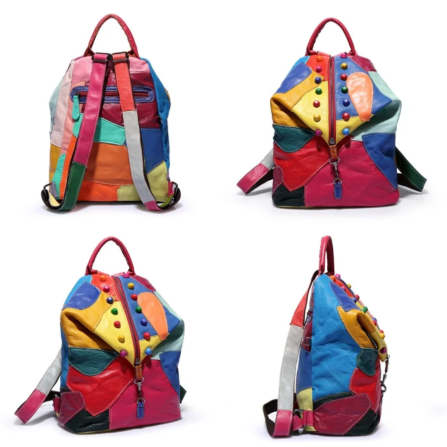 

【New style】Fashionable women's shoulder bag genuine leather splicing handbag casual cow leather backpack large capacity outdoor