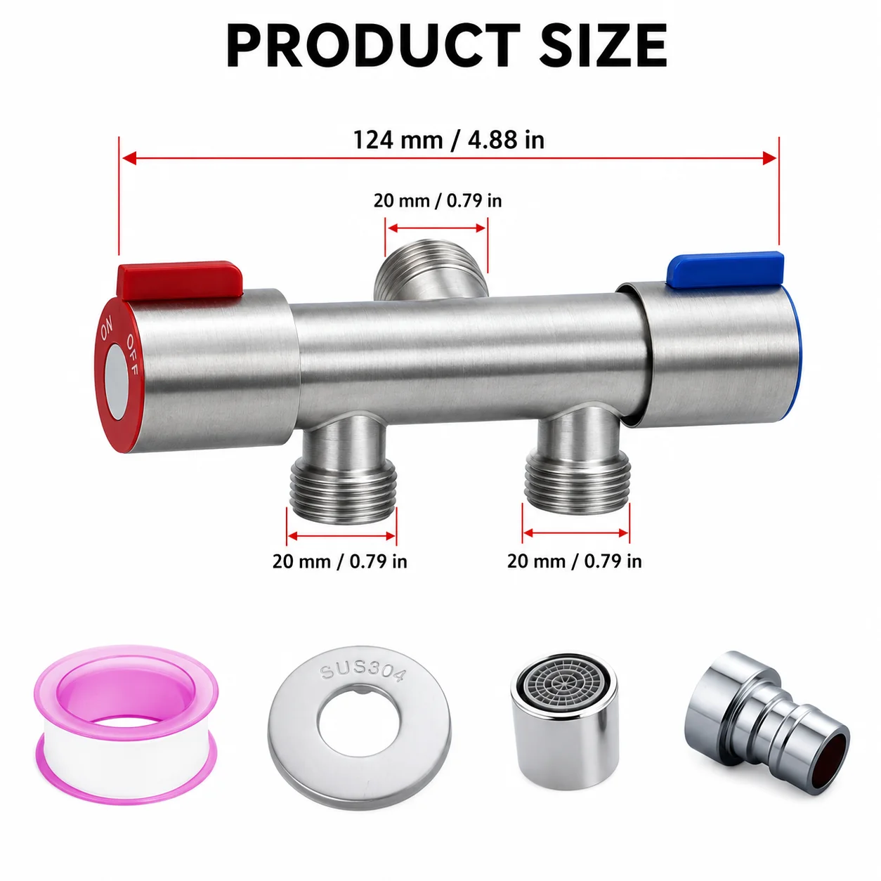 304 Stainless Steel Dual Outlet Angle Valve 1‑Inlet 2‑Outlet Water Tap for Washing Machine
