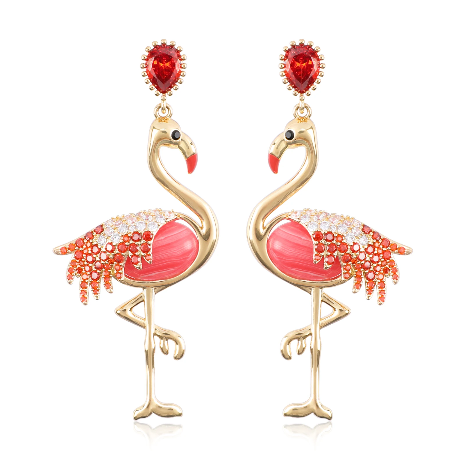 Chicgrowth Pink Flamingo Earrings for Women Fashion Jewellery for Ladies Girls Luxury Jewelry Zircon Drop Earrings for Women