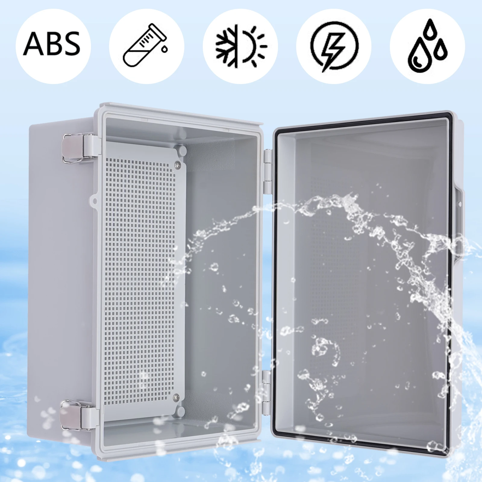 

Junction Box, Hinged Grey Cover Stainless Steel Latch IP67 Waterproof ABS Project Box, Electrical Box Enclosure