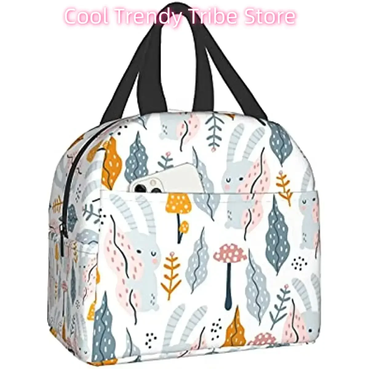 Mushroom Cute Rabbit Women's Sleep Lunch Bag Portable Lunch Refrigeration Bag Reusable for Picnic Work Travel School Outdoor
