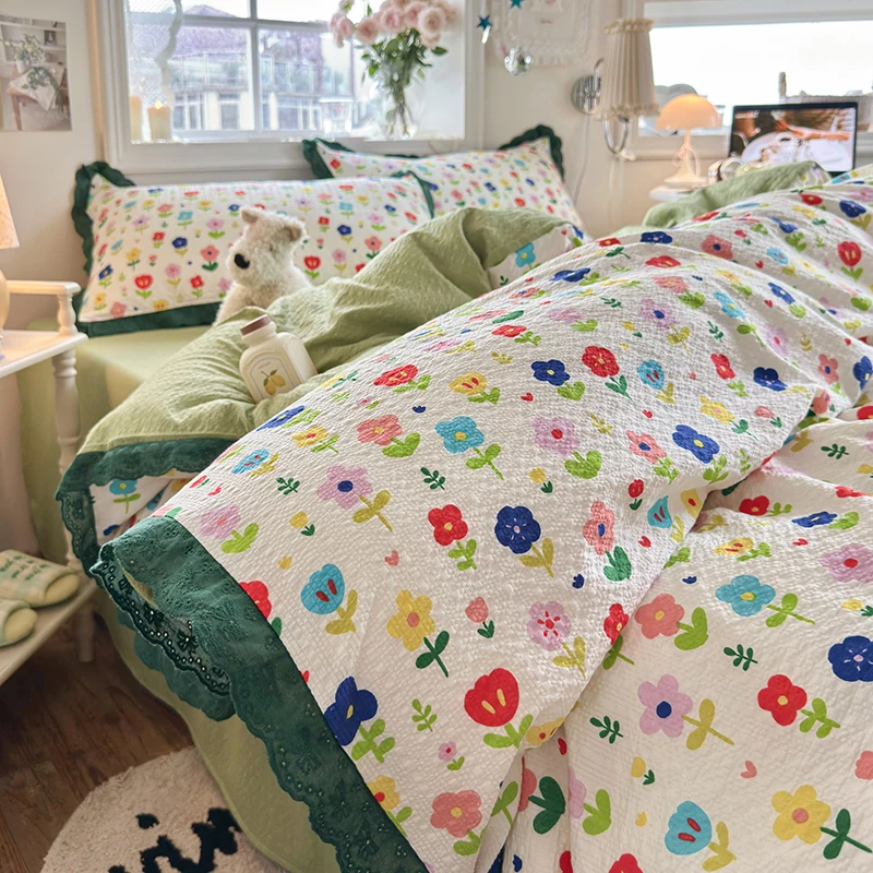 2026 Ins Dopamine Polka Dot Bedding Set, Twin Queen Size Bed Sheet with Pillowcase Class A for School Dormitory Decor No Filling