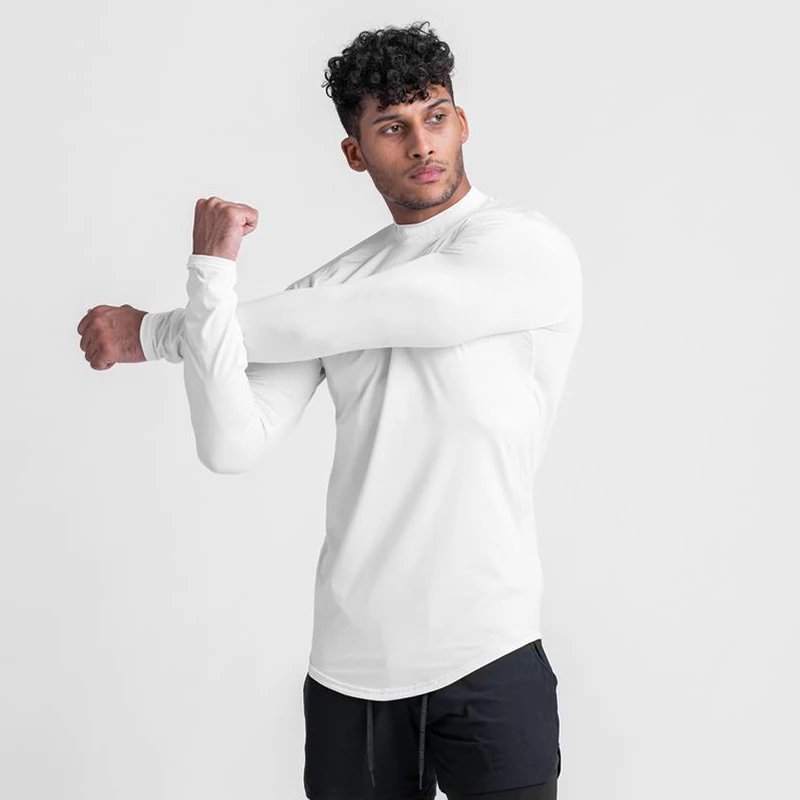 Autumn Turtleneck Compression Shirt Mens Fitness T-shirt Skinny Gym Clothing Bodybuilding T shirt Muscle Long Sleeve Sports Tees