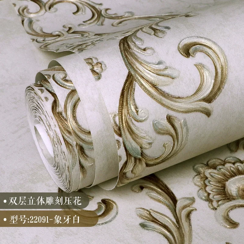 European 3D three-dimensional luxury wallpaper Damascus warm fresh non-woven high-end background wall paper peacock green.
