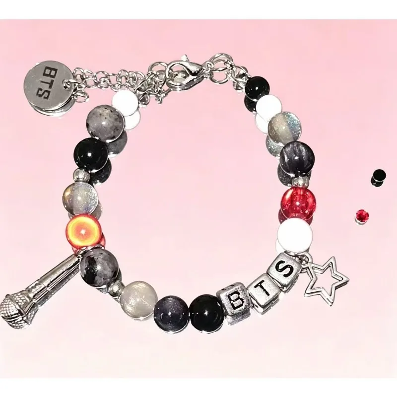 BT21 Black Red Beaded Bracelet, Fan Support Merch Fashion Bead Wristband Jewelry for Kpop Fans view 6