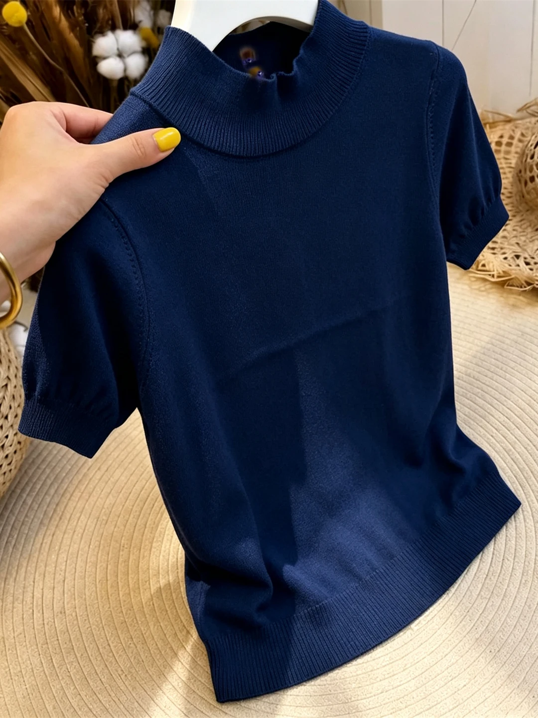 Slim Fit Hollow out Knitwear Short Sleeve Overhead Versatile Commute Fashion Women's Summer 2026 Soft Korean Style Cashmere