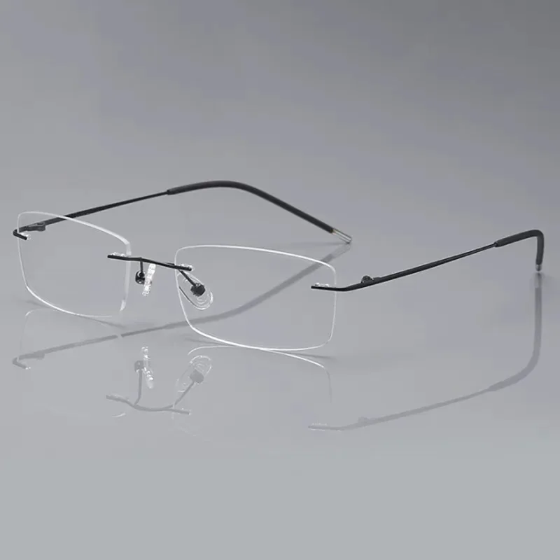 Anti-Blaulicht-Lesebrille für Herren, rahmenlos, aus Metall, HD-Linse, Brillen für Damen, verschreibungspflichtige Presbyopie-Brille +400
