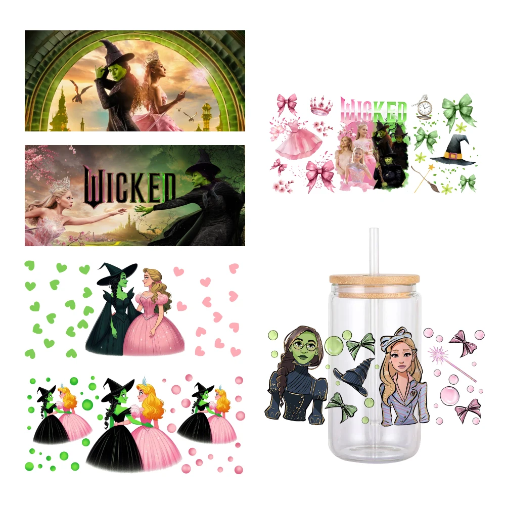 Hot Selling Movie Wicked Nieuwe Collectie UV DTF Sticker Waterdichte Decals Voor 16 oz Glazen Cup Wrap Stickers 11*24 cm