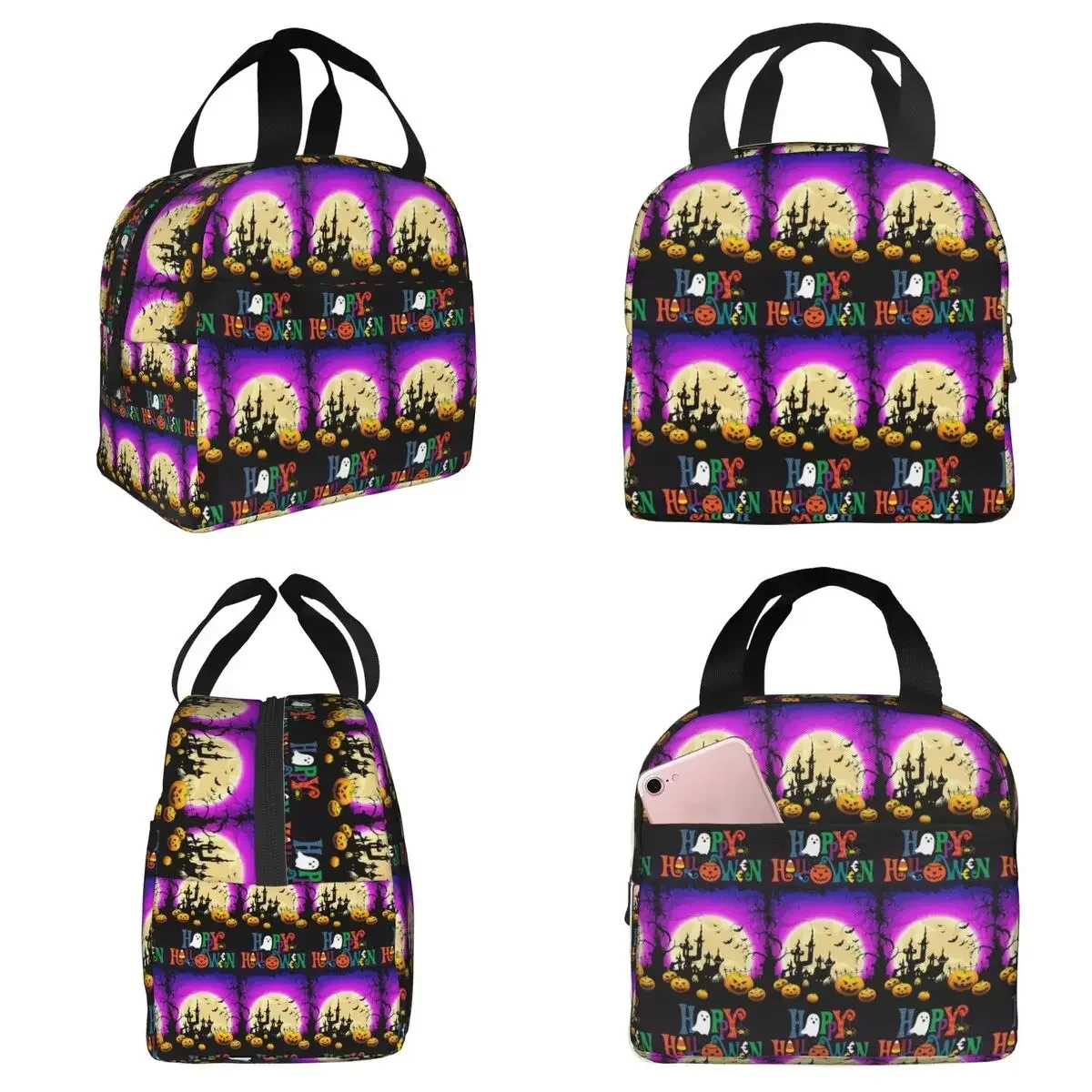 Ghost Pumpkin Halloween Insulated Lunch Bag for Women Office Cooler Thermal Food Box Tote Portable Lunch Boxes Container