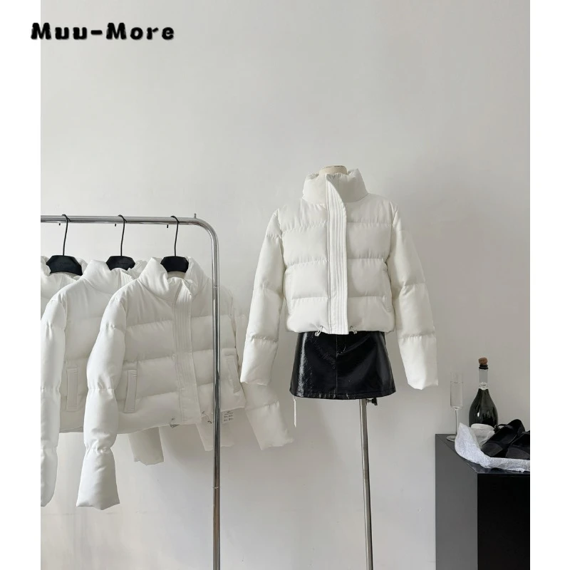 2023 Winter Korean Casual Basics Single Breasted Parkas Slim Fit Zipper Short Jacket For Women Fashion Warm Thick Solid Coat