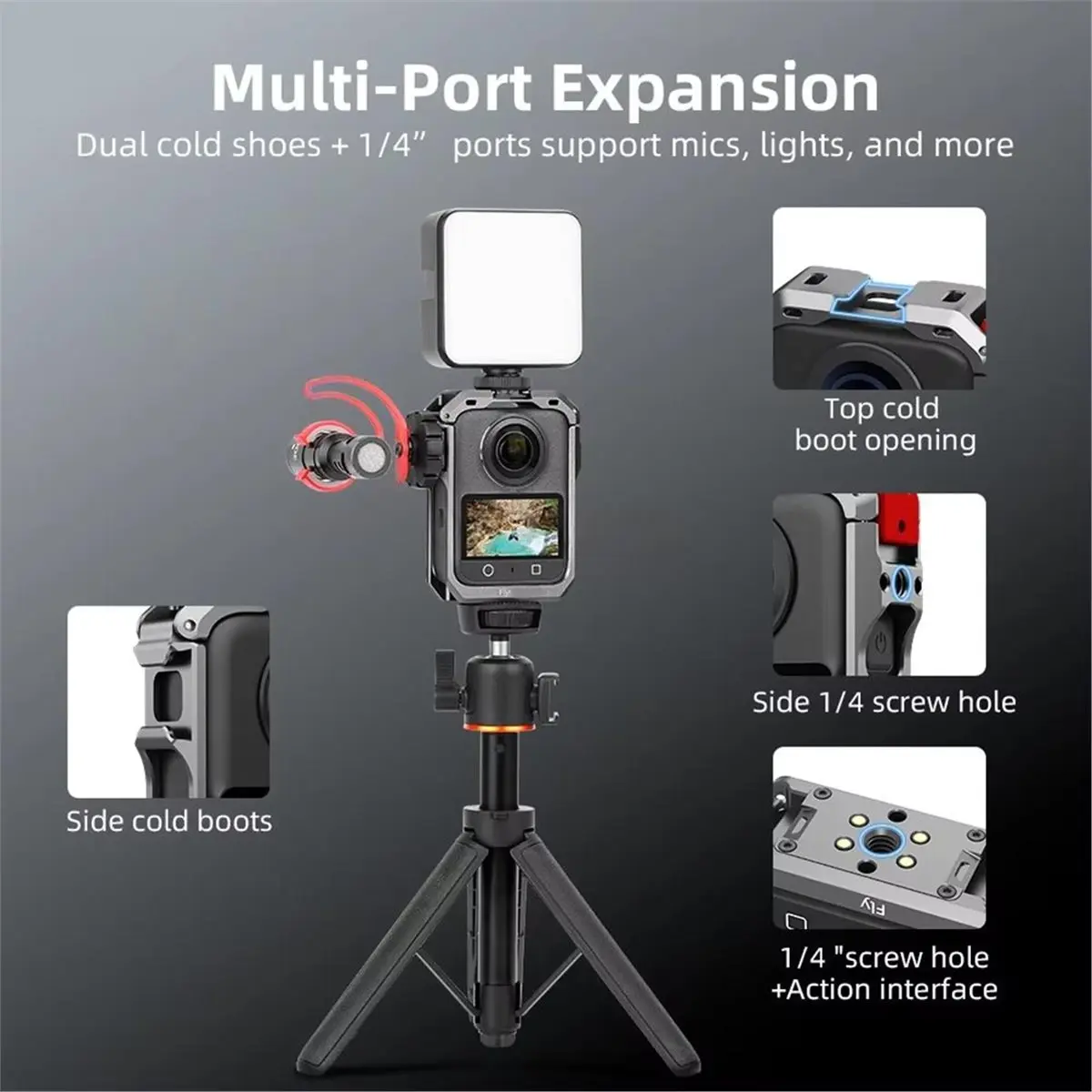 Metal Quick Release Protective Frame for 360 1/2 Cage with Cold Shoe Mount Case Camera Accessories
