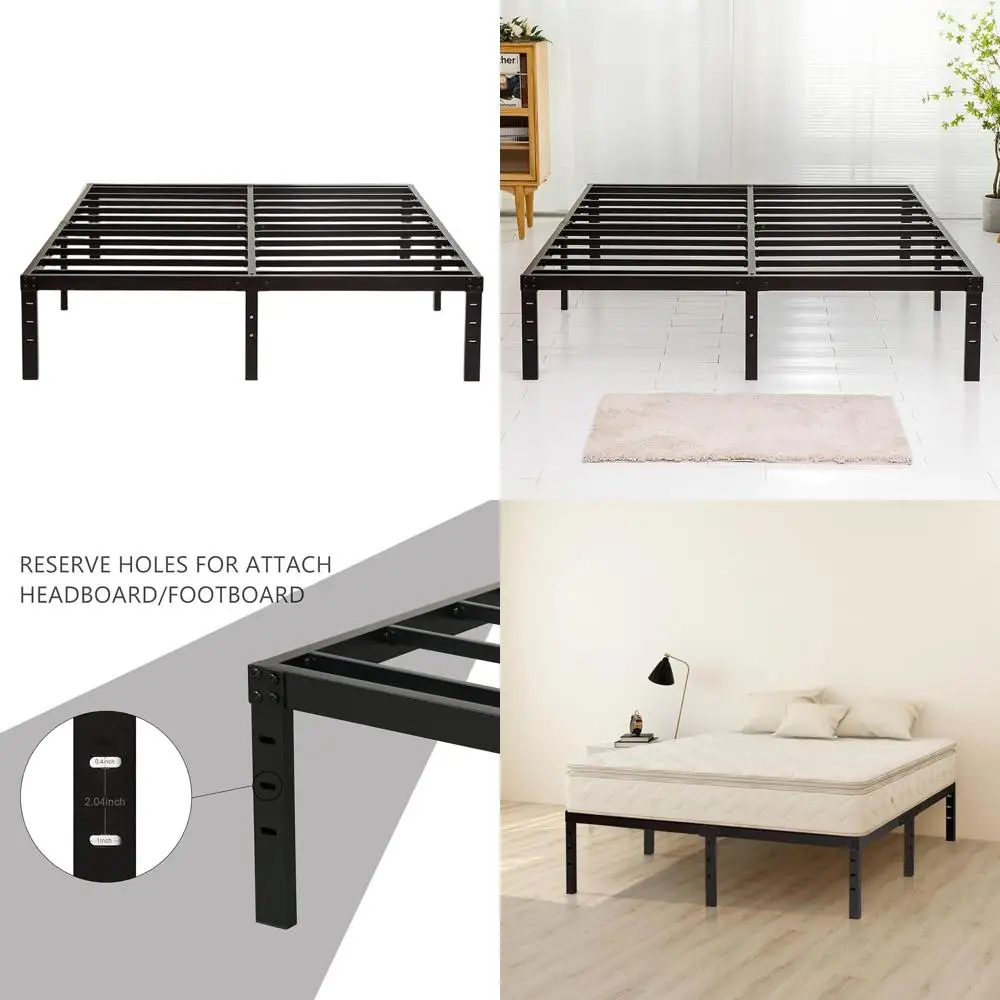 هيكل سرير بمنصة معدنية 14 شديدة التحمل مع شرائح فولاذية، يدعم 3500 رطلاً، لا حاجة إلى صندوق زنبركي، قوي وهادئ #1