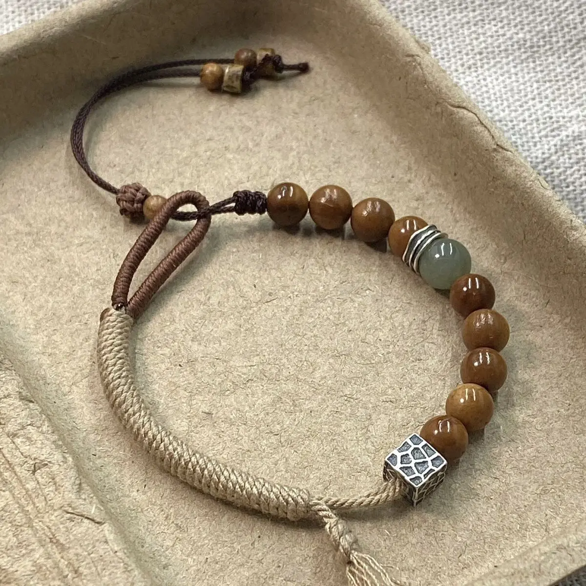 Natural Cook Handmade Hand Rope Men's and Women's Half Rope Half Round Bead Jade Bracelet Retro WenPlay Plate String All-Match