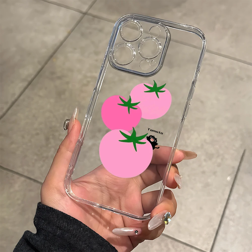 Niedliche rosa Tomaten-Druck-Silikon-Handyhülle für iPhone 17 16 15 14 13 12 11 Pro Xs Max Air Mini 7 8 6 6S Plus SE 2020 2022 Cover